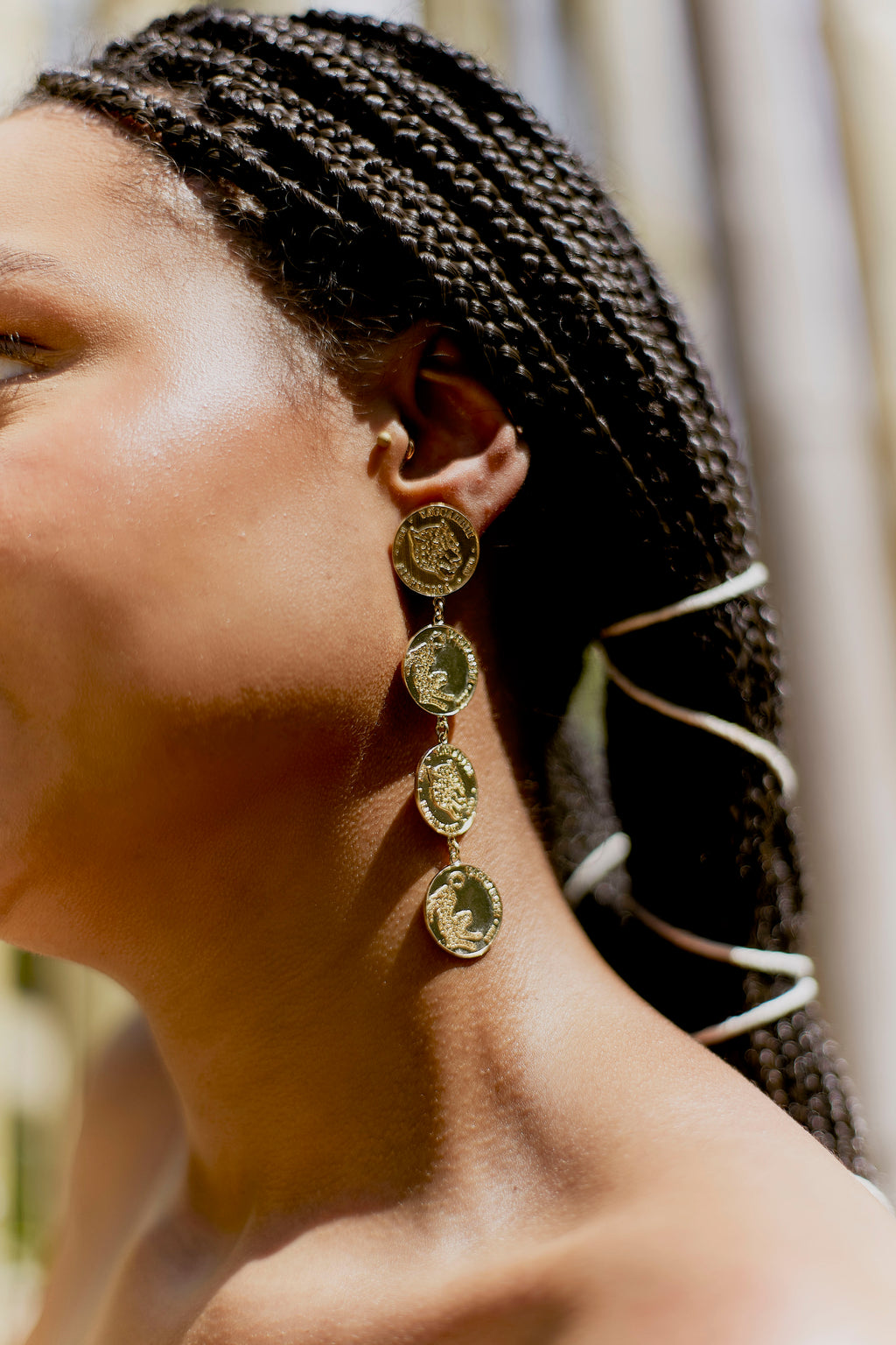 Long Gold-Plated Moneda Earring